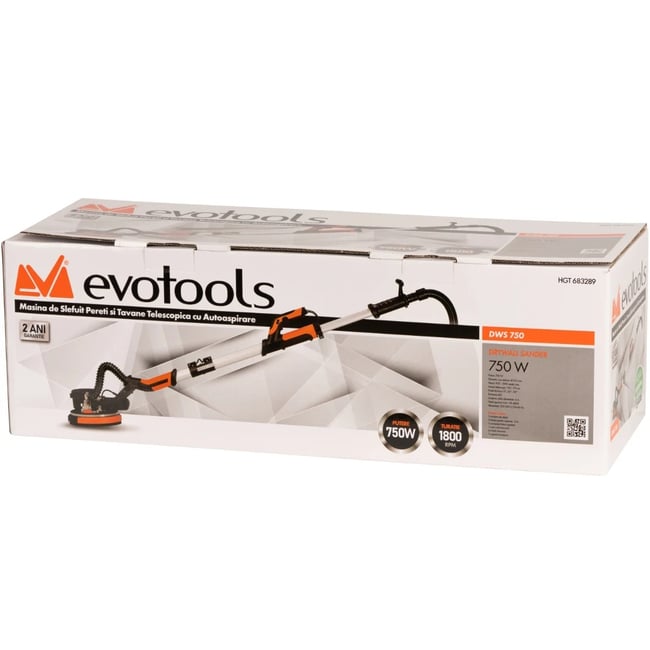 Slefuitor pentru pereti, EvoTools DWS750, telescopica cu autoaspirare, 750 W, 225 mm