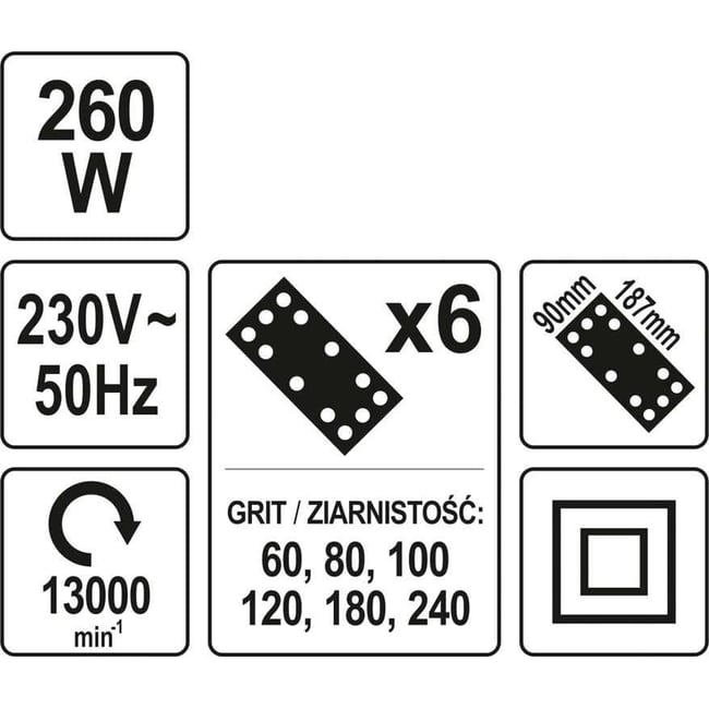 Slefuitor cu vibratii, Yato YT-82230, 260 W, 13000 RPM, 187 x 90 mm