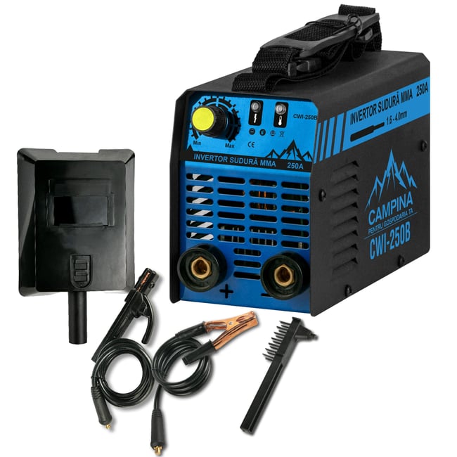 Aparat de sudura tip invertor Campina CWI-250B, 20-250A, 7.4kVA, MMA, electrod 1.6-4mm, IGBT, 2.28 kg