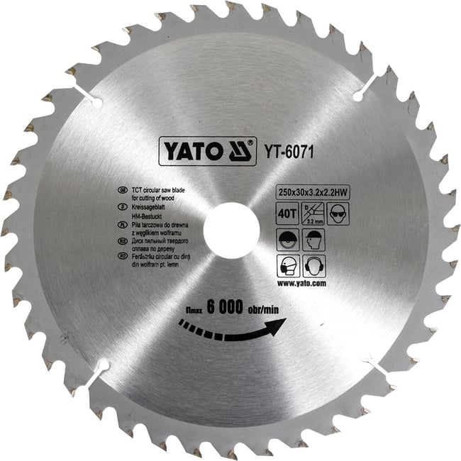 DISC CU VIDIA PENTRU LEMN YATO 250X30 MM, 40T