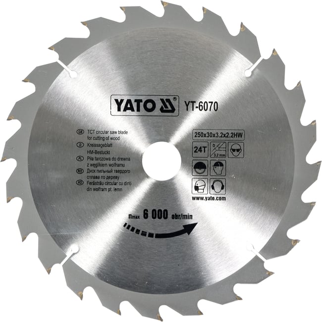 DISC CU VIDIA PENTRU LEMN YATO 250X30 MM, 24T