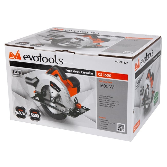 Fierastrau circular Evotools CS 1600W EPTO, 1600 W, 190 mm, 5500 RPM