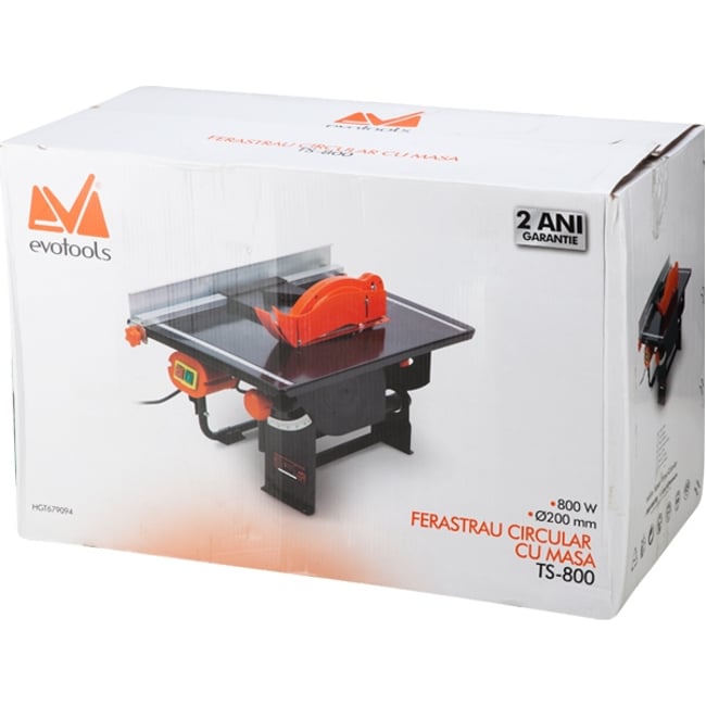 Fierestrau Circular cu Masa Evotools TS 800 EPTO, 800W, 2950RPM, 200mm Diametru Disc, 45° Unghi Taiere