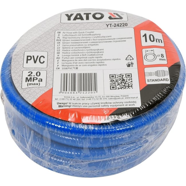 Furtun de aer comprimat YATO, 8 mm, 20 bar, 10 Metri
