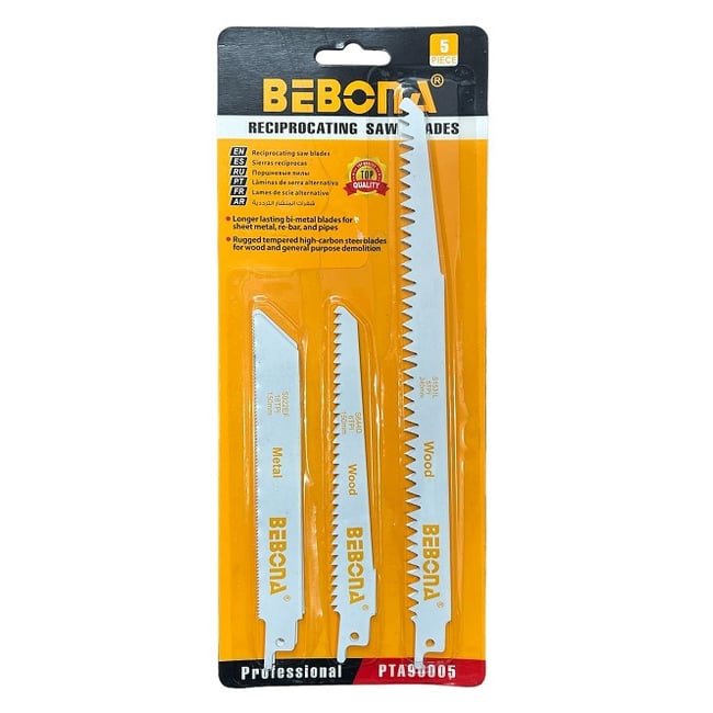 Set 5 panze fierastrau tip sabie pentru metal si lemn, Bebona PTA90005