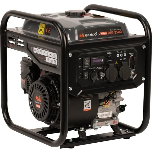 Generator curent invertor, Evotools Plus DIG 3500, 3.2 kW / 3.5 kW, motor pe benzina OHV in 4 timpi de 4.7 CP