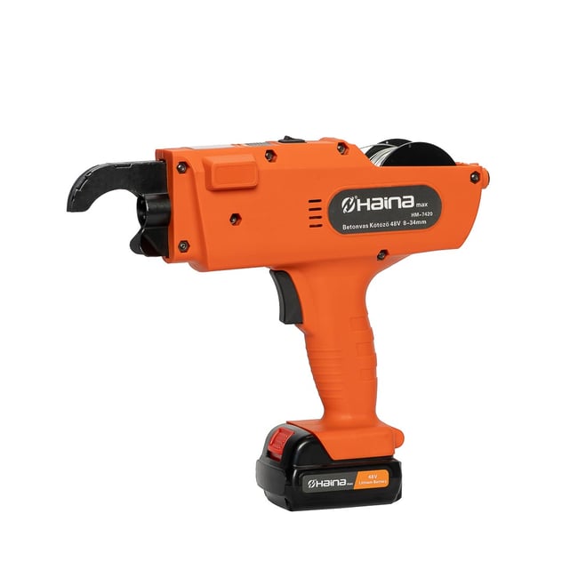 Masina de legat fier-beton, Haina HM-7420, 8-34 mm, cu 2 acumulatori 48 V, 4500 mAh, 0.8 mm grosime sarma
