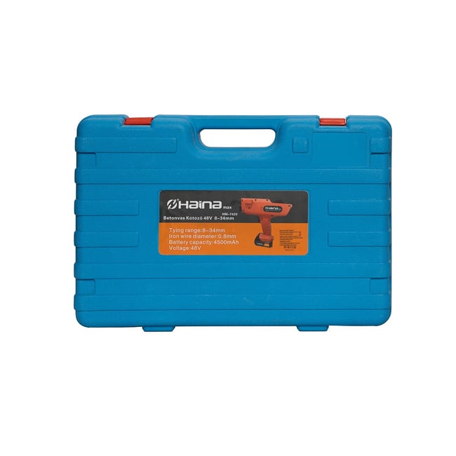 Masina de legat fier-beton, Haina HM-7420, 8-34 mm, cu 2 acumulatori 48 V, 4500 mAh, 0.8 mm grosime sarma