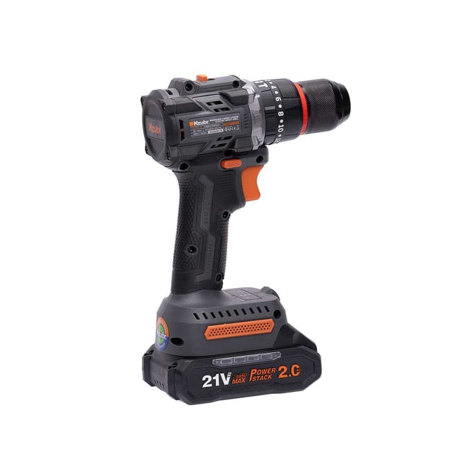 Masina de gaurit / insurubat, cu percutie, KZUBR KBLEID-21V-10, cu 2 acumulatori, 21 V, 2 Ah, Li-Ion, 1400 Rot/min, 18+1, 60 Nm, Brushless