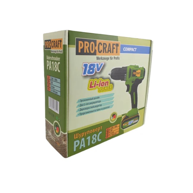 Masina de gaurit si insurubat, Procraft PA18C, cu 2 acumulatori, 18 V, 1.5 Ah, Li-Ion