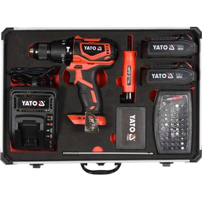 Masina de Gaurit si Insurubat cu Percutie cu 2 Acumulatori, Li-Ion, 18 V, 2 Ah, 42Nm, Motor Fara Perii, Led Iluminare, Valiza Speciala + Accesorii