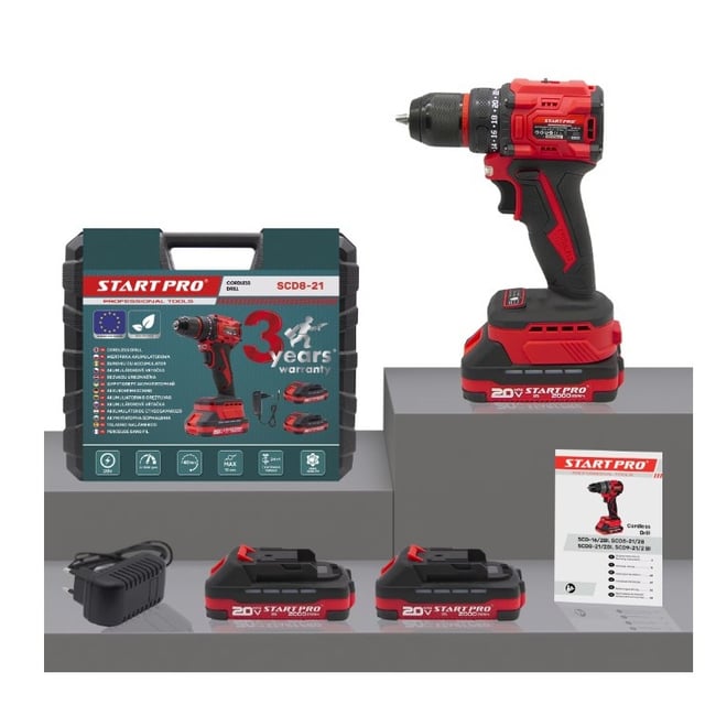 Masina de gaurit / insurubat, StartPro SCD8-21, cu 2 acumulatori, 20 V, 2.0 Ah, Li-Ion, valiza transport