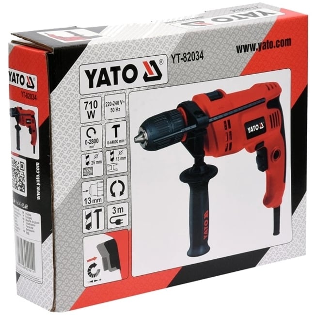 Masina de gaurit cu percutie, Yato YT-82034, 710 W, mandrina rapida, 13 mm