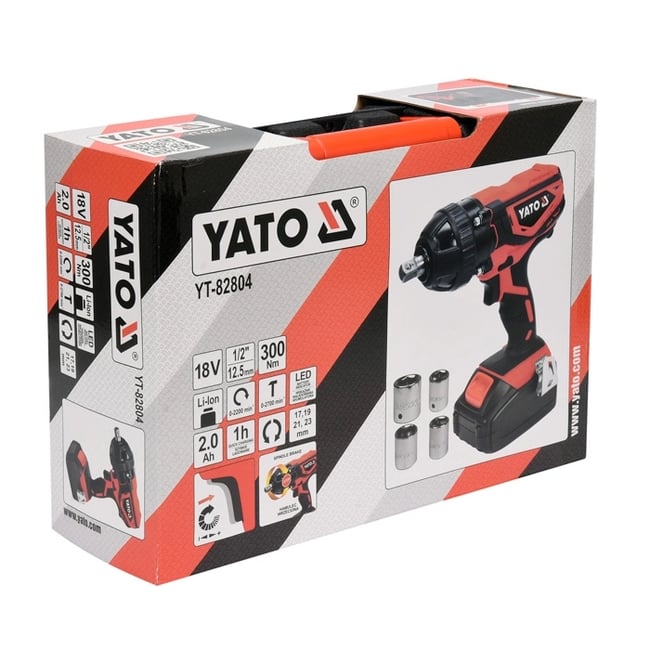 Masina de insurubat, cu impact, Yato YT-82804, 1 acumulator, 18 V, 2 Ah, Li-Ion, 300 Nm, valiza plastic, accesorii