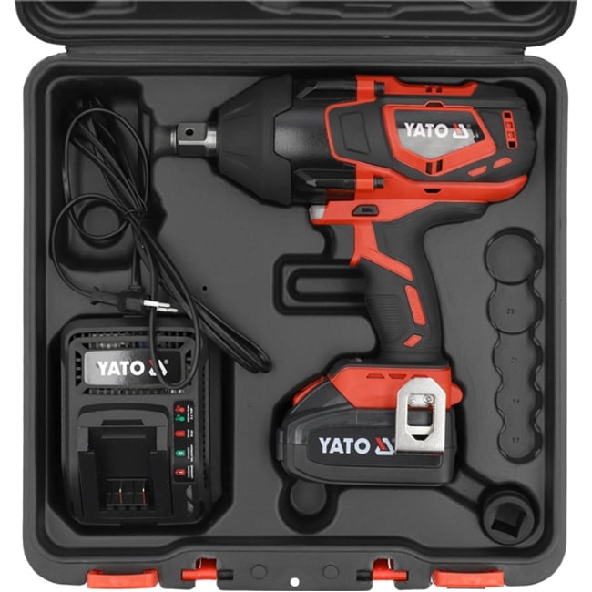 Masina de insurubat cu impact cu 1 acumulator, Yato YT-828075, Li-Ion, 18 V, 4 Ah, patrat 3/4 inch, 2000 Nm, valiza plastic