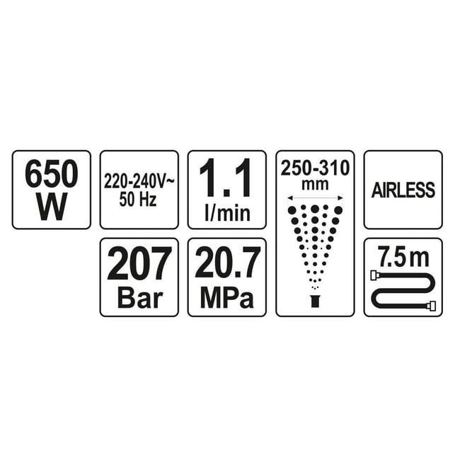 Aparat de vopsit electric Yato YT-82560, 650 W, 207 Bar, Airless, 7.5m