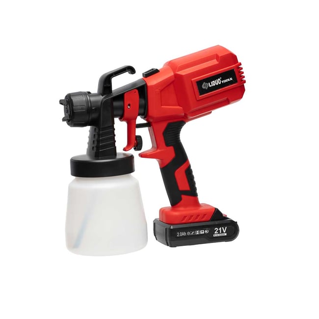 Pistol de vopsit pe acumulator LIDUO IZ-CSG-21V, 21V, Li-Ion, volum bidon 800ml, debit maxim 600 ml/min, 2 acumulatorI 2 Ah si incarcator inclus in pachetul de livrare