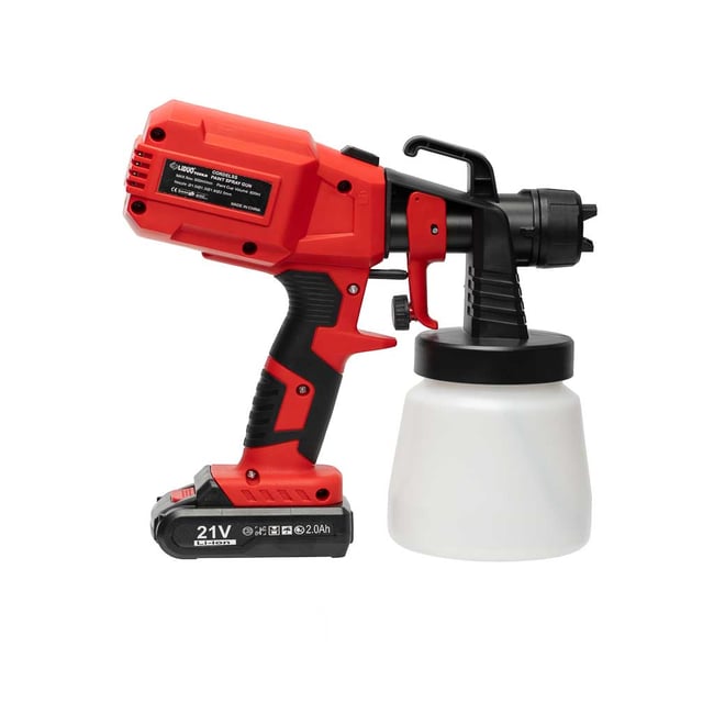 Pistol de vopsit pe acumulator LIDUO IZ-CSG-21V, 21V, Li-Ion, volum bidon 800ml, debit maxim 600 ml/min, 2 acumulatorI 2 Ah si incarcator inclus in pachetul de livrare