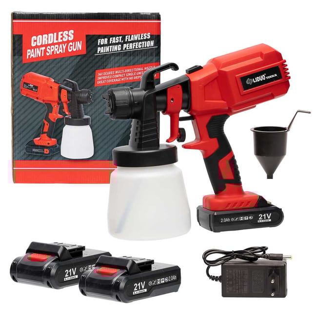 Pistol de vopsit pe acumulator LIDUO IZ-CSG-21V, 21V, Li-Ion, volum bidon 800ml, debit maxim 600 ml/min, 2 acumulatorI 2 Ah si incarcator inclus in pachetul de livrare