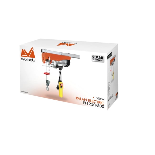 Electropalan / troliu electric, Evotools 673609, 250 / 500 Kg , 1100 W, 12 / 6 m