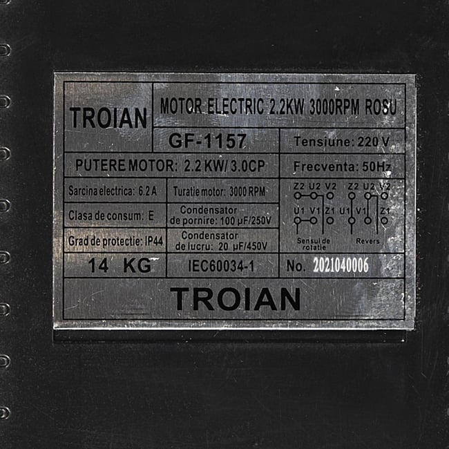 Motor electric monofazat, Troian, Micul Fermier GF-1157, 2.2 kW, 3000 RPM, carcasa fonta
