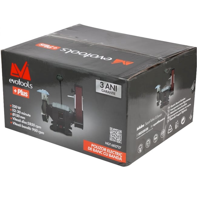 Polizor de banc + slefuitor cu banda, BG 250 Evotools PLUS, 150 mm, 250 W