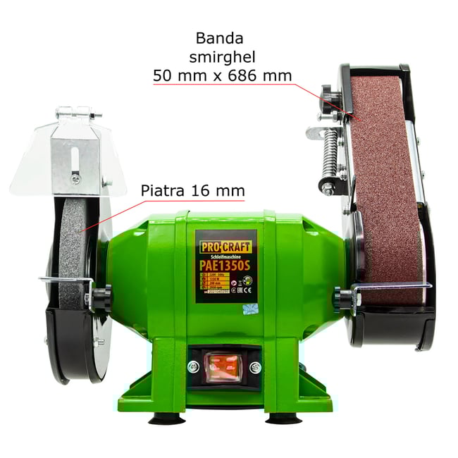 Polizor de banc cu banda Procraft PAE1350S, 150mm, 250W, 2950 RPM