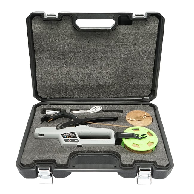 Aparat electric de legat via cu acumulator, 4.2V, 2.0 AH ,capacitate legare 45 mm, cu rola legare, model SC-9701