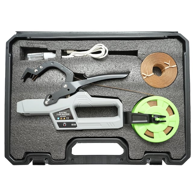 Aparat electric de legat via cu acumulator, 4.2V, 2.0 AH ,capacitate legare 45 mm, cu rola legare, model SC-9701