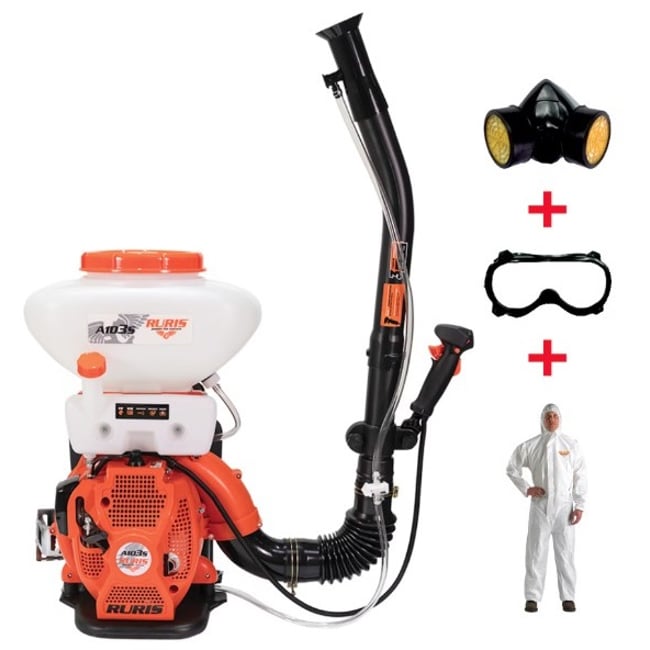 Atomizor Ruris A103S, 3 CP, 44 CC,pompa booster, motor TEZ, 2 timpi, 16 l capacitate rezervor solutie, benzina, 4 trepte pulverizare + kit de protectie