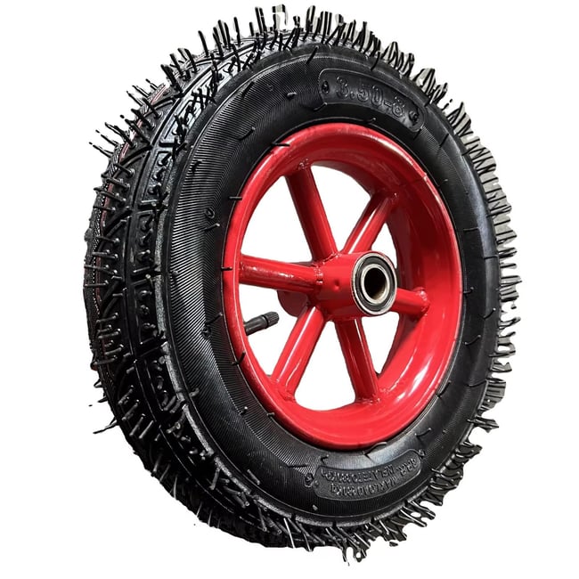 Roata roaba cu camera 3.50-8, ax 20 mm, rulment, janta metalica rosie model spite