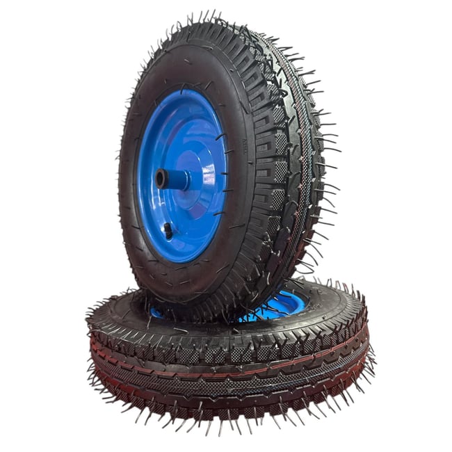 Roata roaba cu camera 4.00-8, ax subtire 16 mm, janta metalica albastra