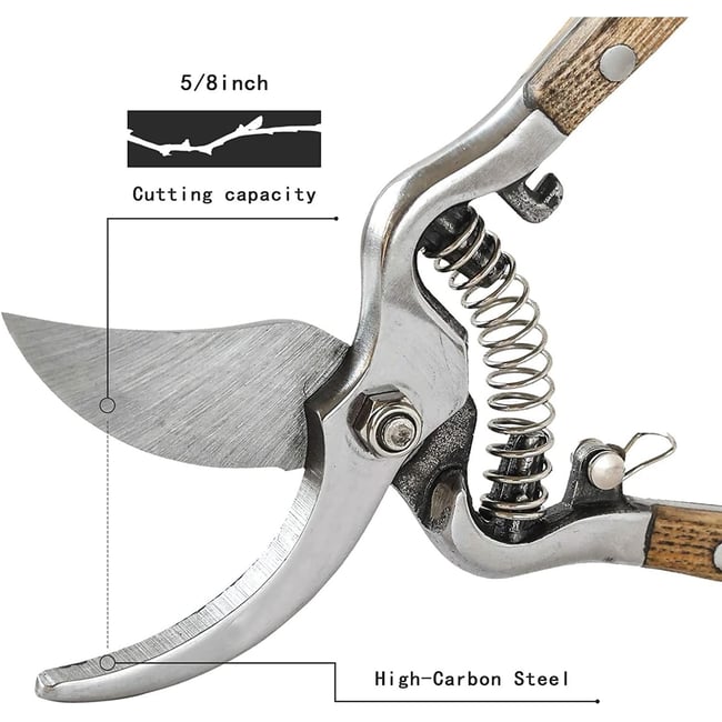 Foarfeca de vie manuala 8" otel inoxidabil, manere lemn bambus