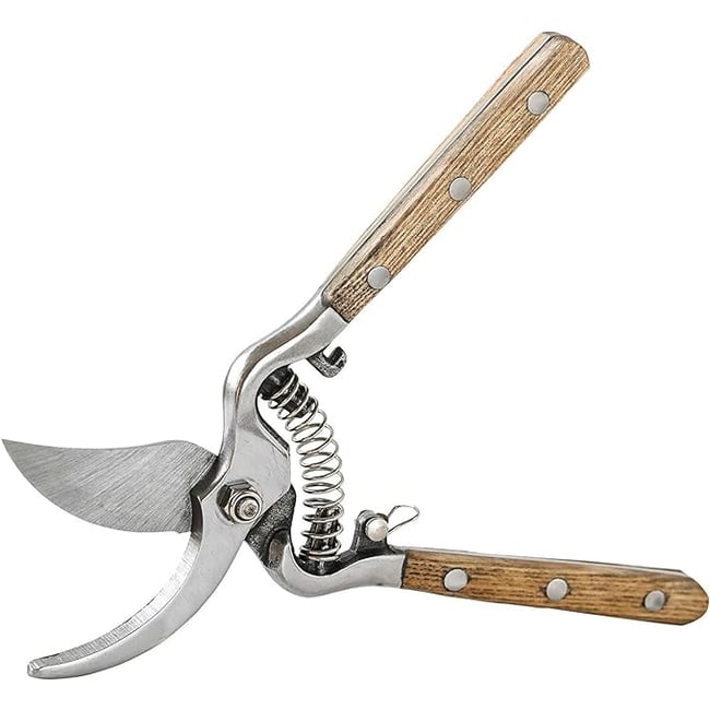 Foarfeca de vie manuala 8" otel inoxidabil, manere lemn bambus