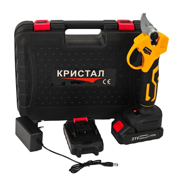Foarfeca electrica de gradina, pentru taiat crengi pomi, CRISTAL 21 V, cu 2 acumulatori Li-ion, 2000 mAh
