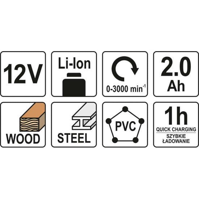 Fierastrau sabie, Yato YT-82904, cu 1 acumulator, Li-Ion, 12 V, 2 Ah, 12.7 mm