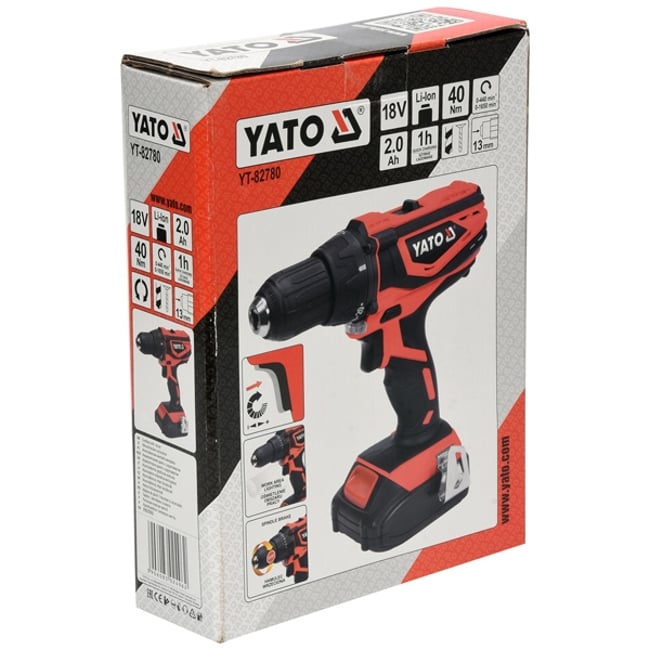 Masina de gaurit / insurubat, cu percutie, Yato YT-82780, cu 1 acumulator, 18 V, 2 Ah, Li-Ion, 40 Nm, led iluminare