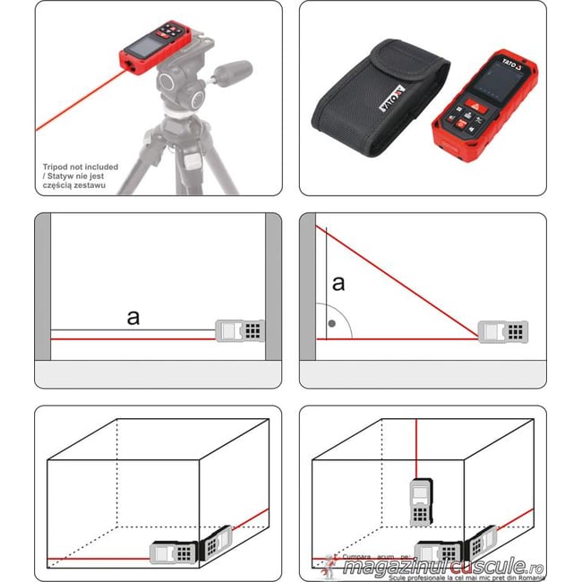 Telemetru laser, Yato YT-73127, LCD, 60 m, +/-2 mm/m, calcul suprafață și volum