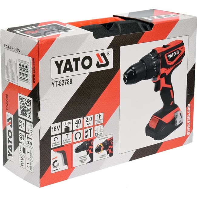 Masina de gaurit / insurubat, cu percutie, Yato YT-82788, cu 1 acumulator, 18 V, 2 Ah, Li-Ion