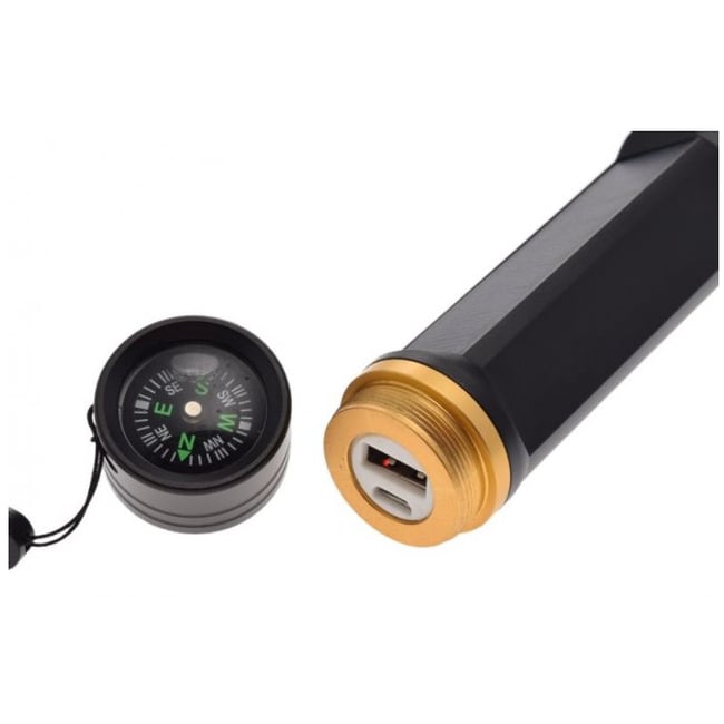 Lanterna tactica LED, profesionala, panou solar, acumulator inclus, rezistenta la apa, incarcare USB, Negru AA2551