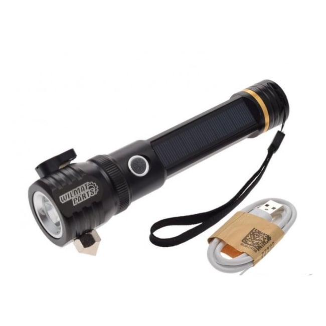 Lanterna tactica LED, profesionala, panou solar, acumulator inclus, rezistenta la apa, incarcare USB, Negru AA2551