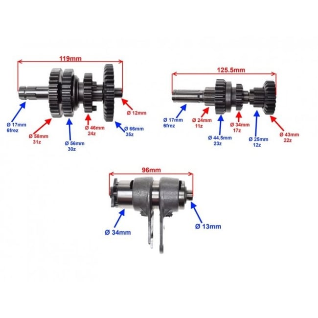 Grup pinioane cutie de viteze ATV 110cc (3+1) selector inclus