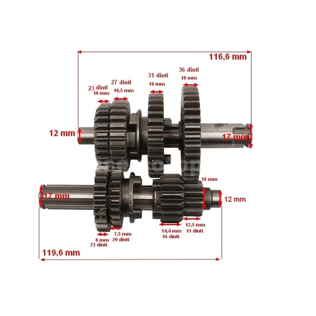 Set grup pinioane cutie de viteze 50cc, 110cc, 125cc, 12/17mm