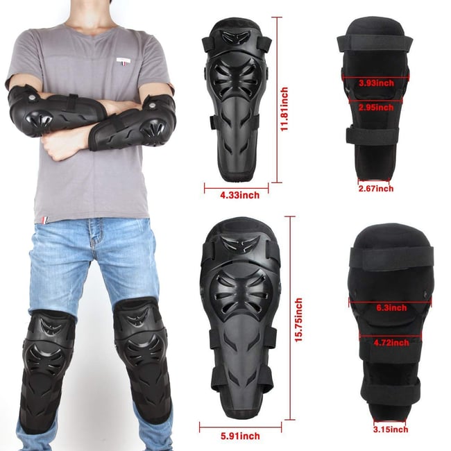 Set protectii moto, genunchere si cotiere, prindere Velcro, benzi elastice, ventilate, culoarea neagra