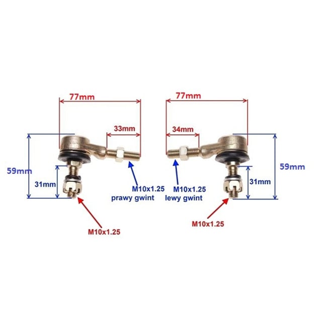 Set 2 capete de bara stanga-dreapta Atv 110cc-200cc, filet exterior M10