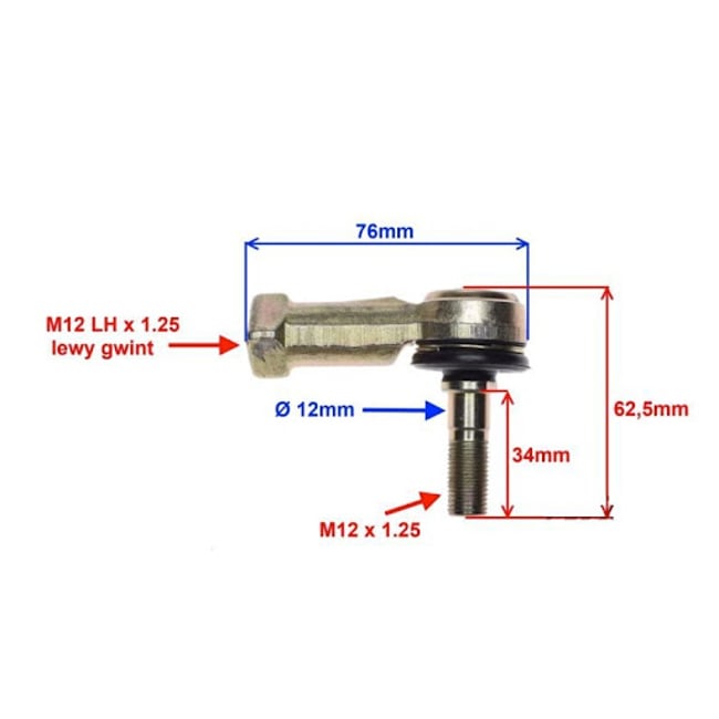 Capat de bara ATV cu filet interior M12, stanga