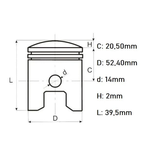 Kit piston ATV / Cross 4T 125cc, 52.4mm, bolt 14mm