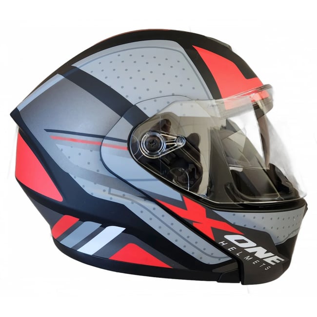 Casca moto flip up X-One cu ochelari de soare, negru / rosu