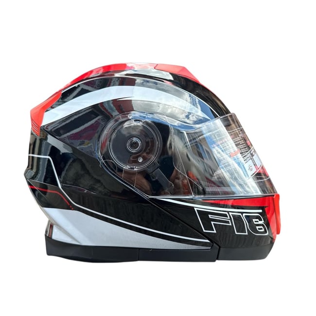 Casca moto flip up cu ochelari de soare, Model Negru / Rosu / Alb, marimea L (59-60)