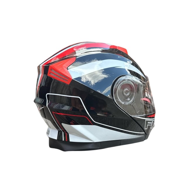 Casca moto flip up cu ochelari de soare, Model Negru / Rosu / Alb, marimea L (59-60)